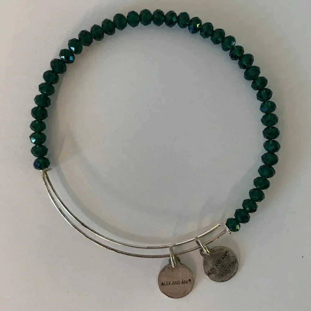 Alex and Ani Positive Energy Adjustable Faceted Bead Bangle Bracelet Emerald